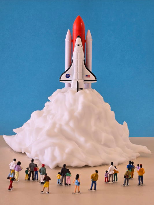 Rocket with People Watching Take-off Greeting Card