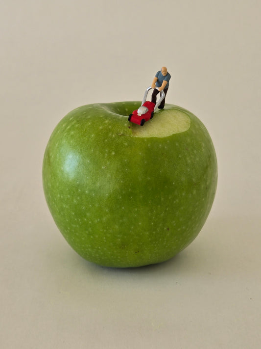 Man Mowing Apple Lawn Greeting Card