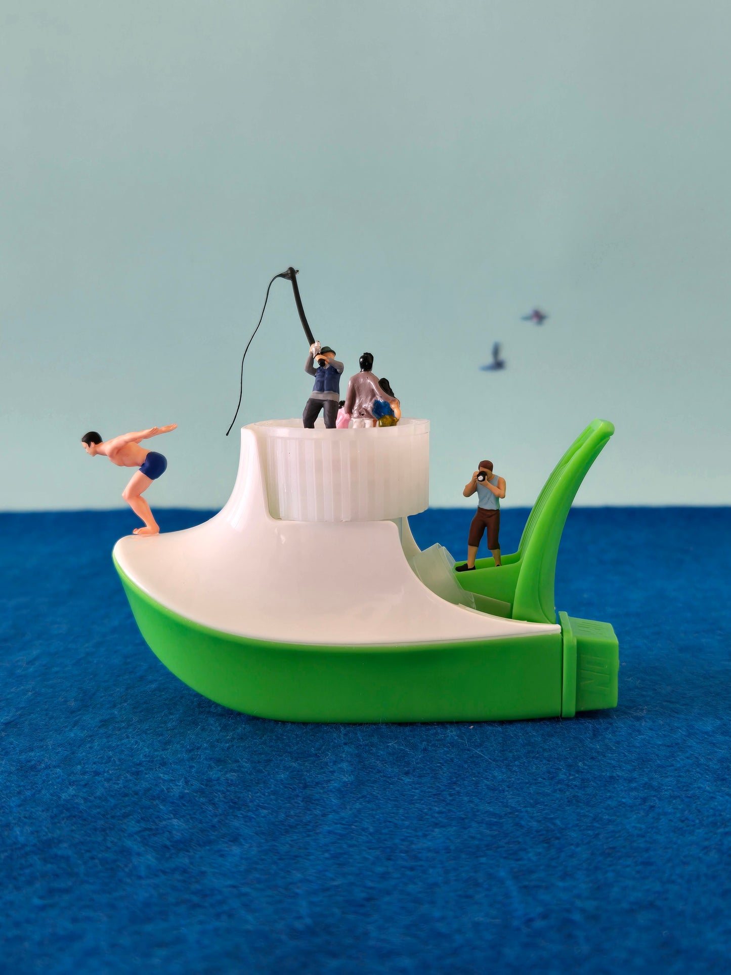 Tug Boat Swimming and Fishing Greeting Card