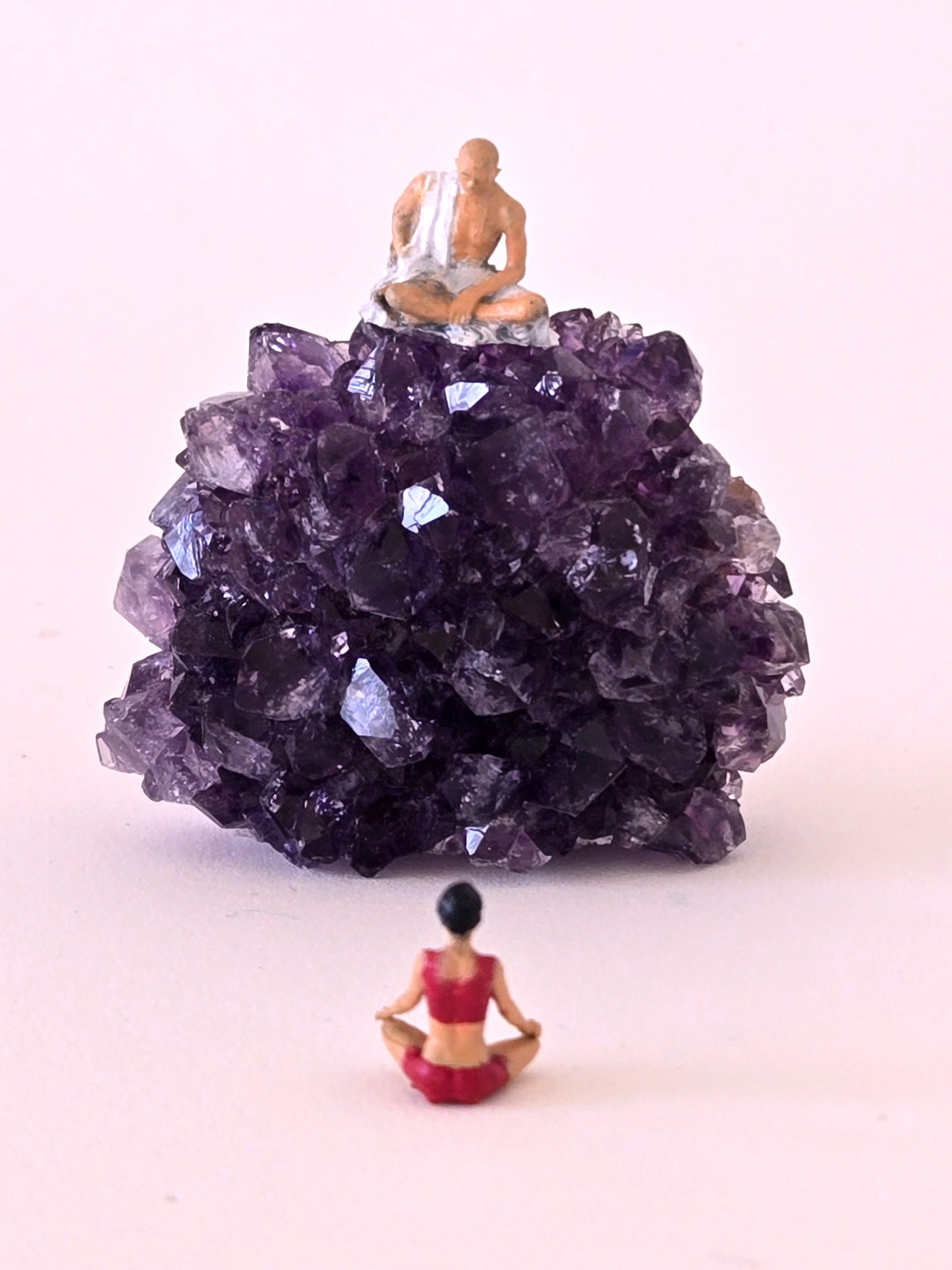 Buddha Sitting on Crystal with Woman Meditating Greeting Card