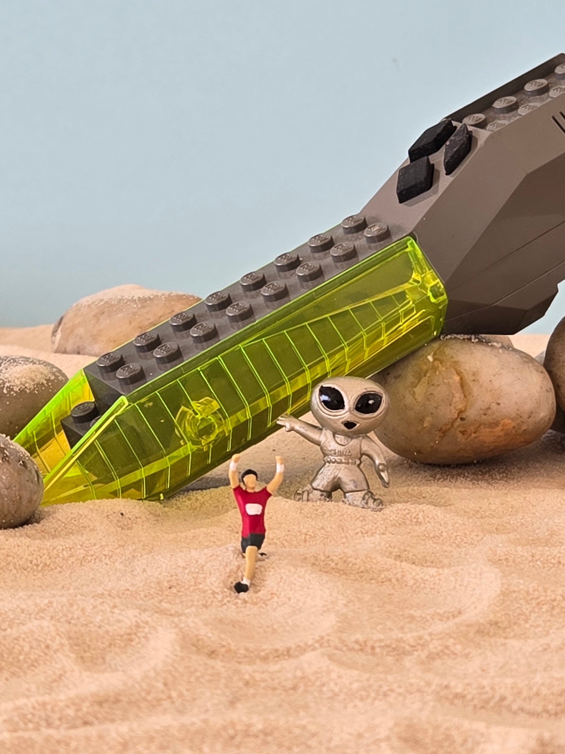 Alien with Man Running Away Greeting Card