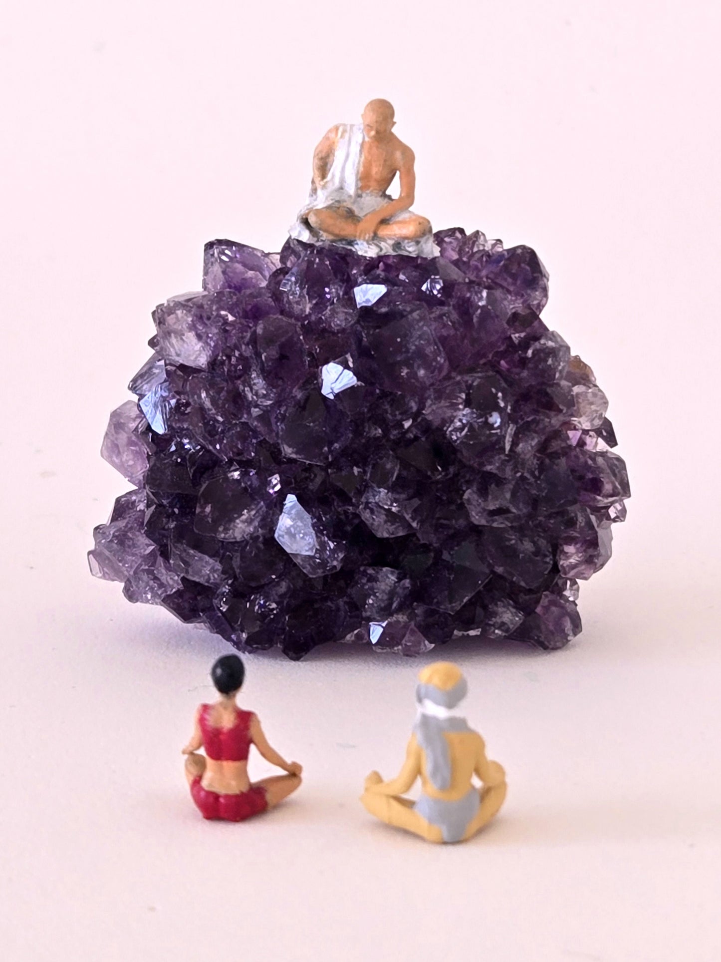 Buddha Sitting on Crystal with Man and Woman Meditating Greeting Card