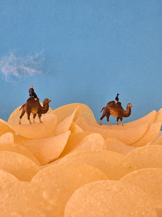 Camels Walking Across the Potato Chip Desert Greeting Card