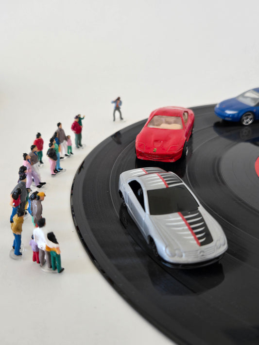 Cars Racing on Vinyl Record Greeting Card